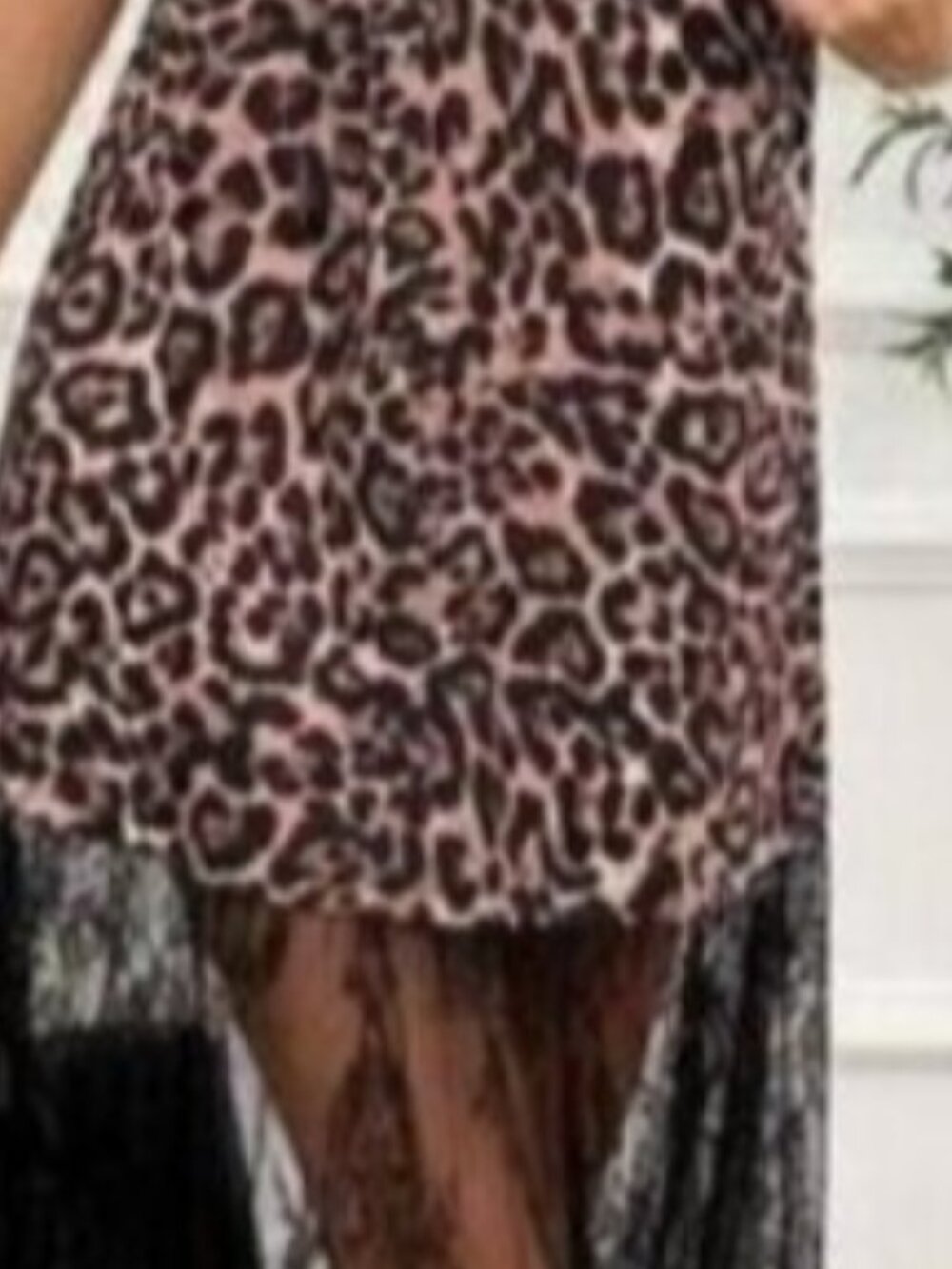 Easowa Leopard Print Lace Patchwork Sleeveless Dress,Round Neck Wide Sho